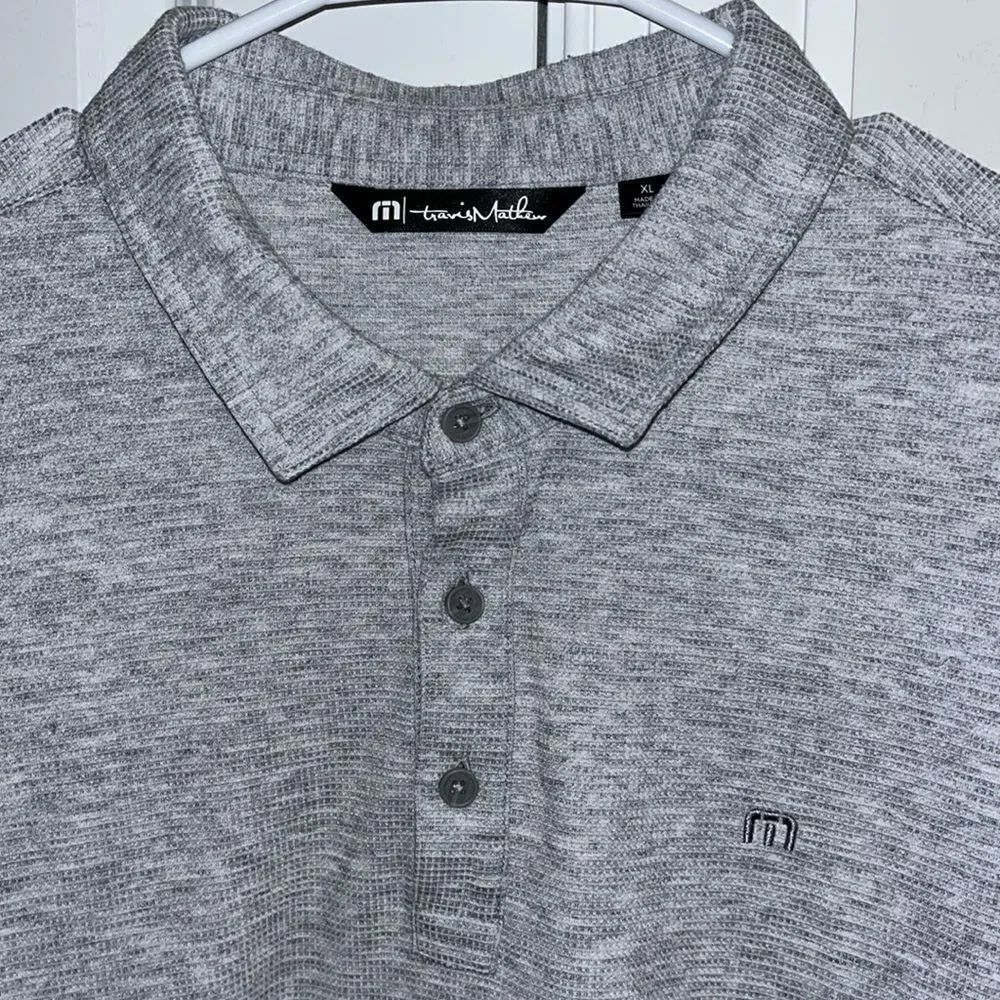 Mens Gray Wool Blend Travis Mathew Long Sleeve Golf Polo Shirt Classic fit XL